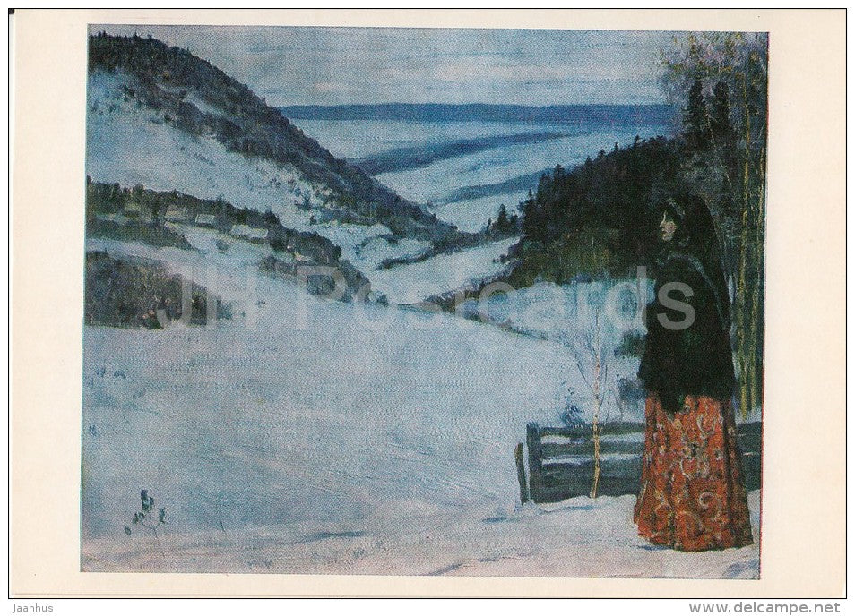 painting by M. Nesterov - Winter , 1904 - woman - Russian art - Russia USSR - 1986 - unused - JH Postcards