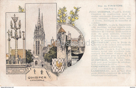 Quimper cathedrale - Dep du Finistere - cathedral - old postcard - France - unused - JH Postcards