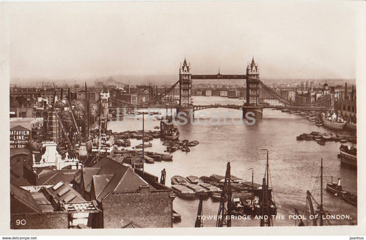 London - Tower Bridge and the Pool of London - steamer - ship - 90 - old postcard - England - United Kingdom - unused - JH Postcards