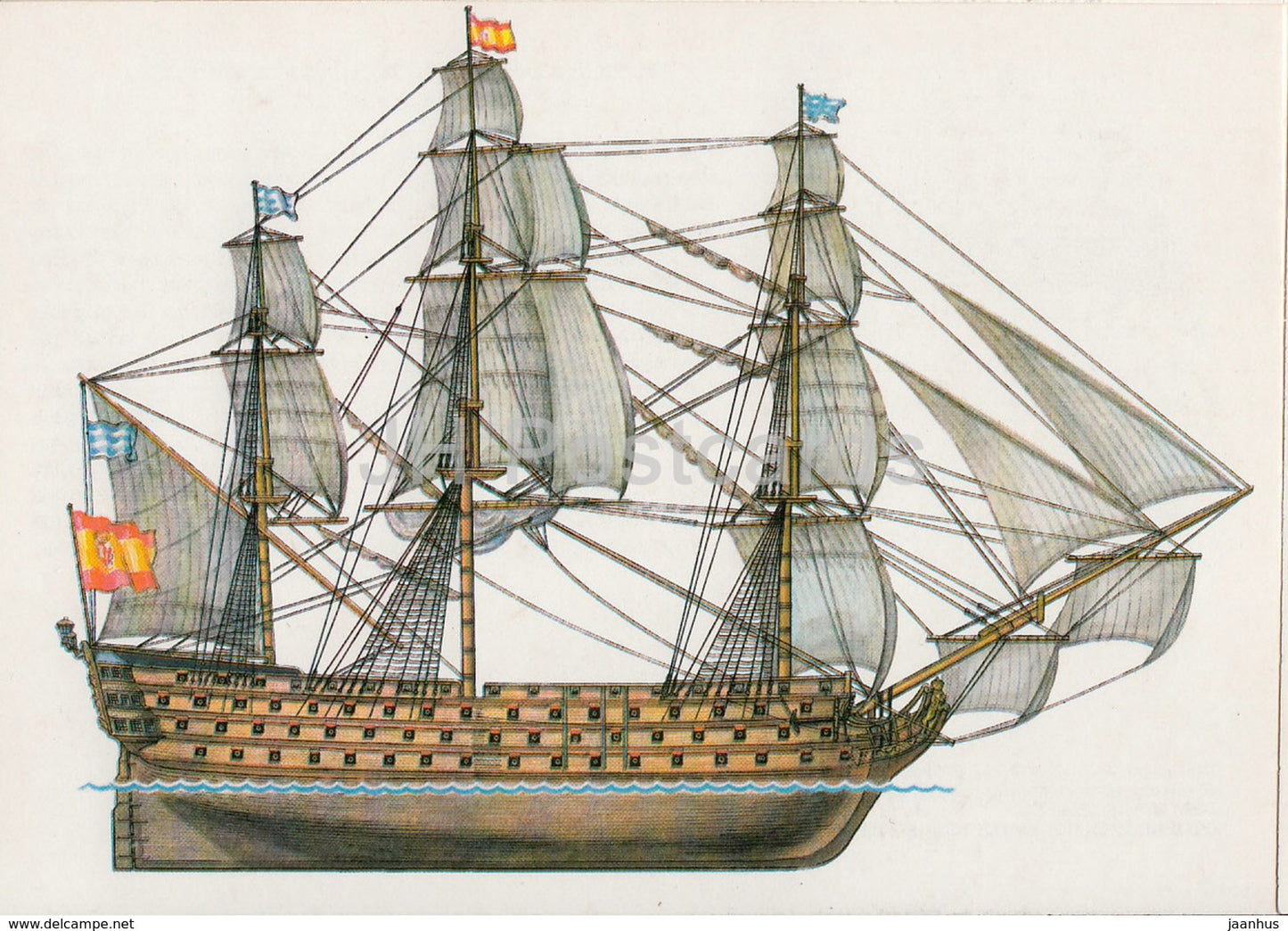 Spanish Warship Nuestra Senora de la Santisima Trinidad - sailing ship - illustration - 1989 - Russia USSR - unused - JH Postcards