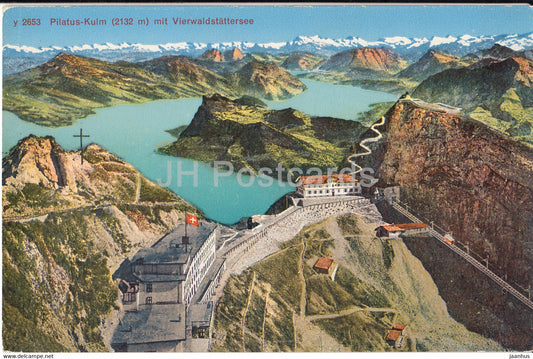 Pilatus Kulm 2132 m mit Vierwaldstattersee - 2653 - old postcard - Switzerland - unused - JH Postcards