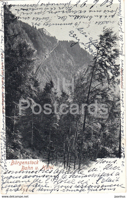 Burgenstock - Bahn u Hotel - old postcard - 1903 - Switzerland - used - JH Postcards