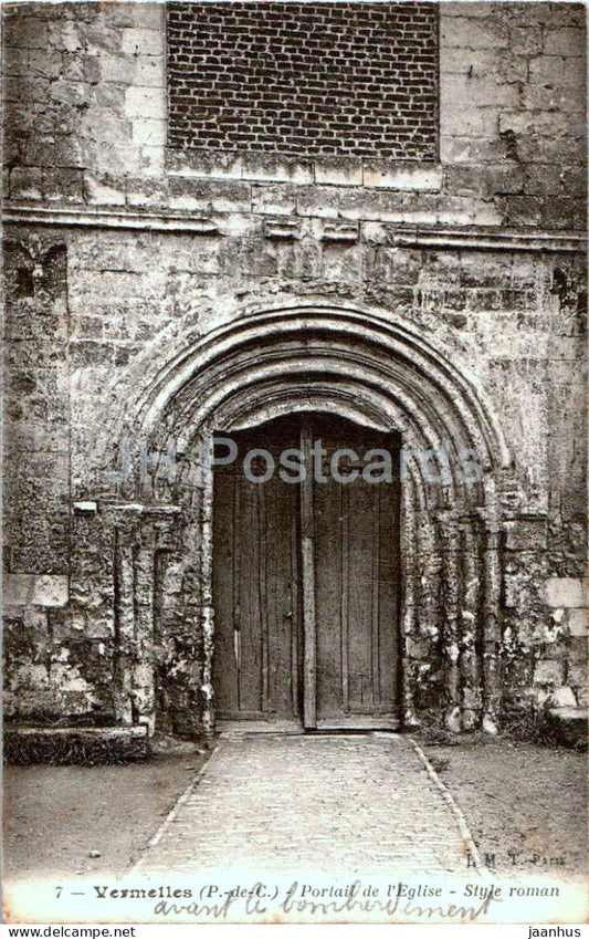 Vermelles - Portail de l'Eglise - Style Roman - church - 7 - old postcard - France - used - JH Postcards