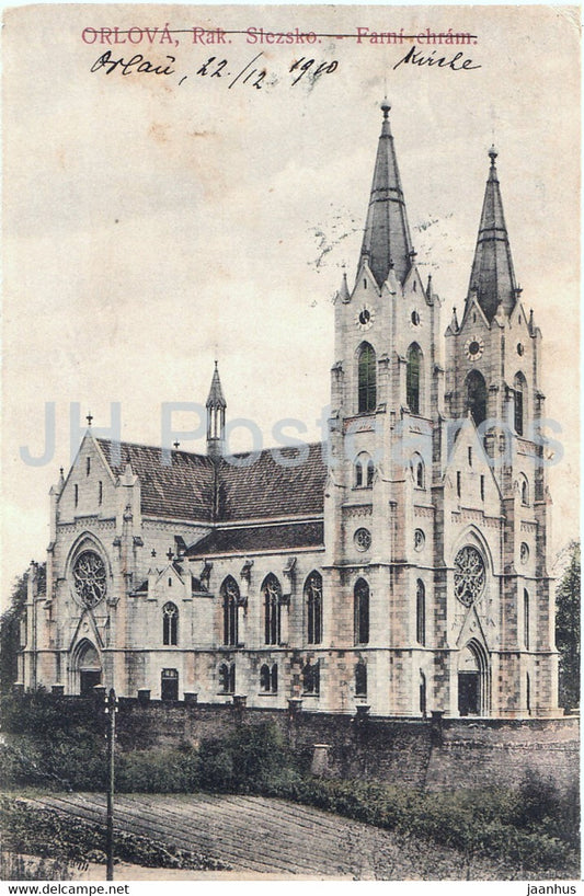 Orlova - Rak Slezsko - Farni Chram - Orlau - church - old postcard - 1910 - Czech Republic - used - JH Postcards