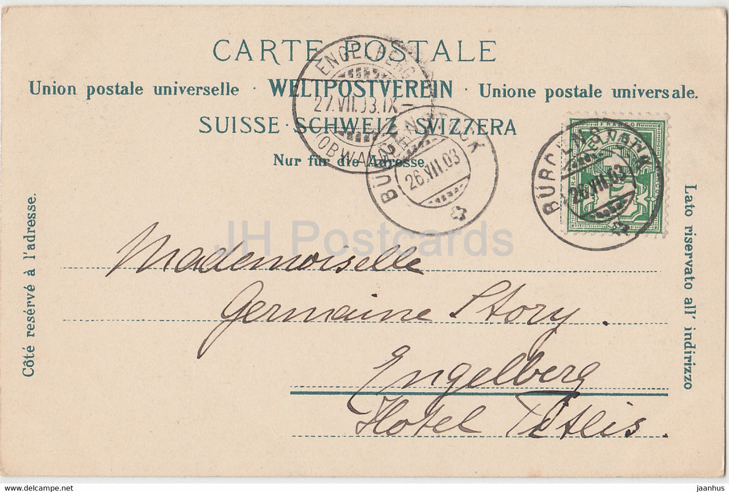 Burgenstock - Bahn u Hotel - old postcard - 1903 - Switzerland - used