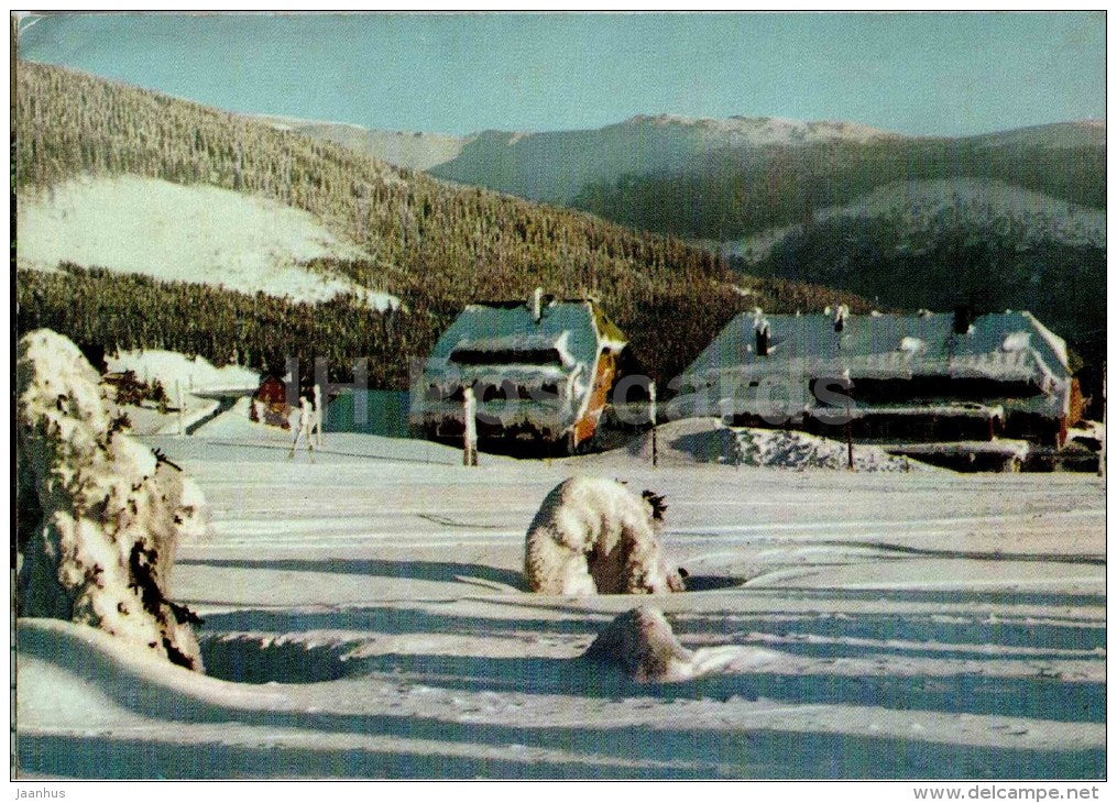 New Year Greeting card - Czech winter - mountains - Czech - Czechoslovakia - used 1965 - JH Postcards