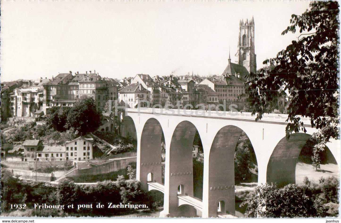 Fribourg et pont de Zaehringen - bridge - 1932 - old postcard - 1952 - Switzerland - used - JH Postcards