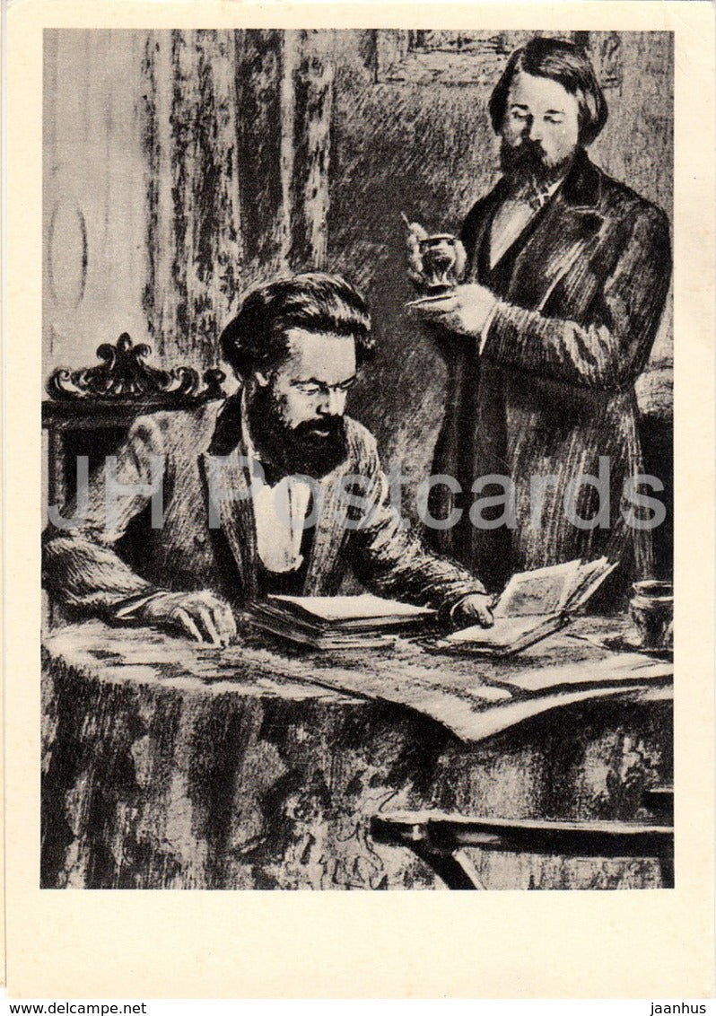 illustration by N. Zhukov - Karl Marx and Friedrich Engels - 1967 - Russia USSR - unused - JH Postcards