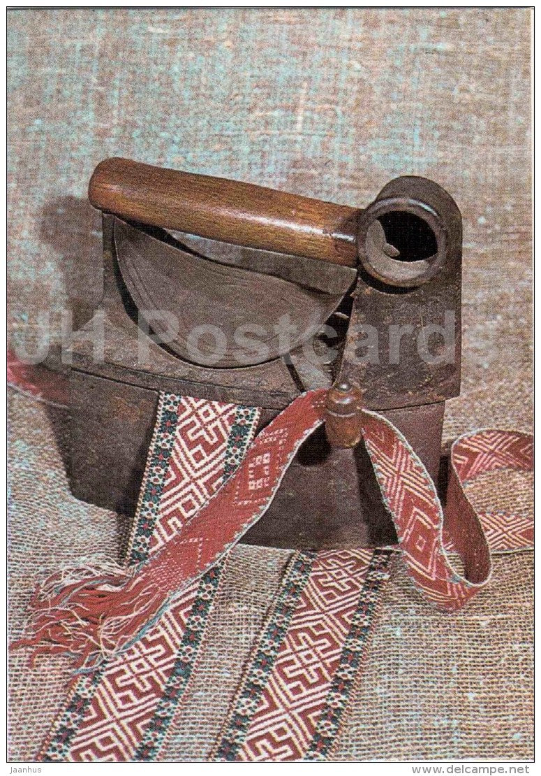 New Year Greeting Card - old coal iron - belt - 1989 - Estonia USSR - unused - JH Postcards