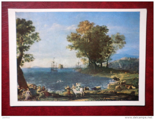 painting by Claude Lorrain - Coast View with the Abduction of Europa , 1655 - french art - unused - JH Postcards