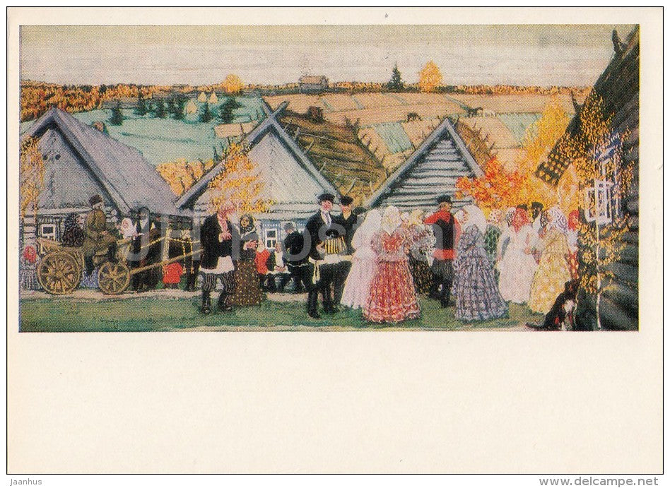 painting by B. Kustodiev - Celebration in the Village , 1907 - Russian art - Russia USSR - 1981 - unused - JH Postcards