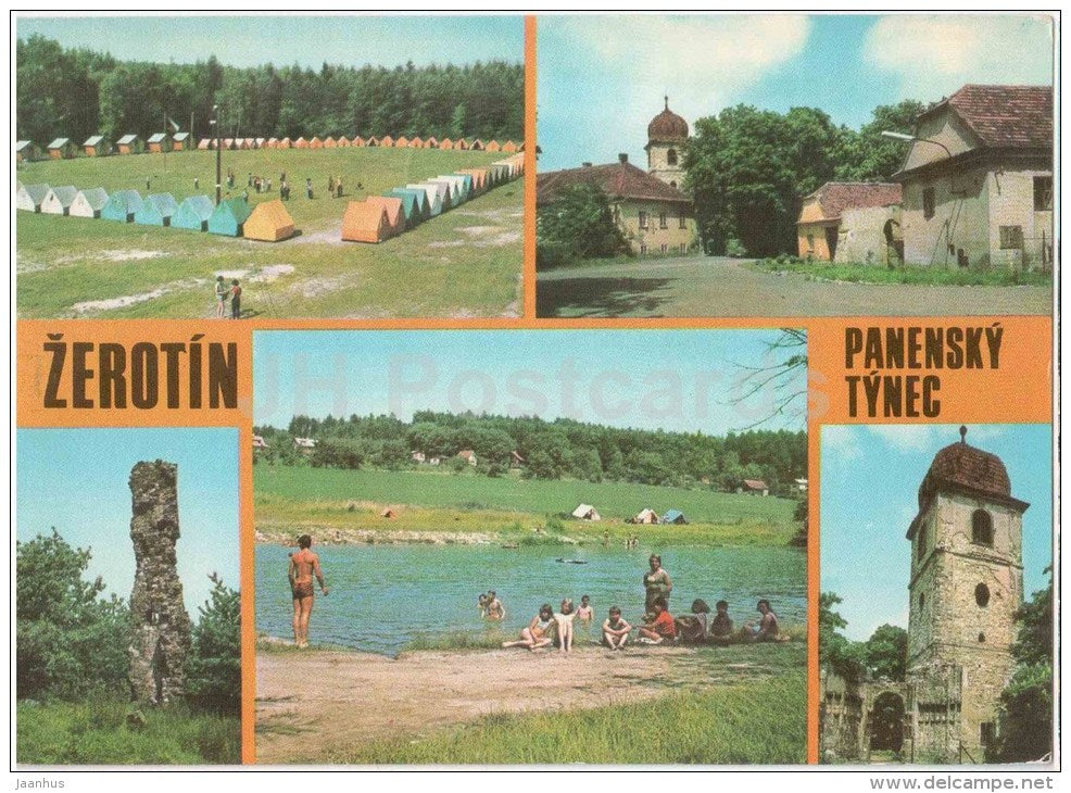 Zerotin - Panensky Tynec - ruins - camping area - bell tower - Czechoslovakia - Czech - used 1977 - JH Postcards