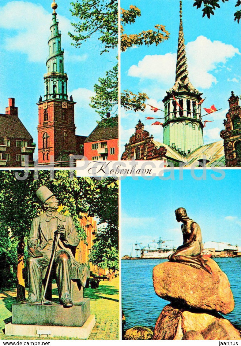 Copenhagen - Little Mermaid - Andersen monument - church - multiview - Denmark - unused - JH Postcards