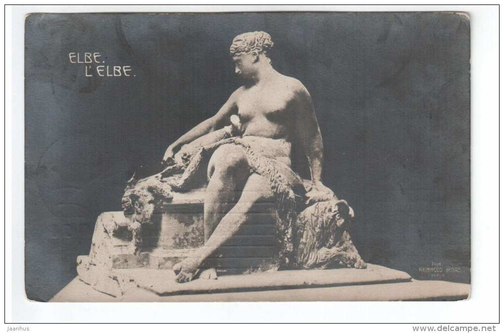 sculpture by Reinhold Begas - Elbe , L`Elbe - circulated in Tsarist Russia 1916 - used - JH Postcards