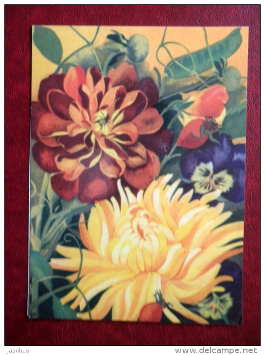 Greeting Card - by M. Leis - autumn flowers - flowers - 1976 - Estonia USSR - used - JH Postcards