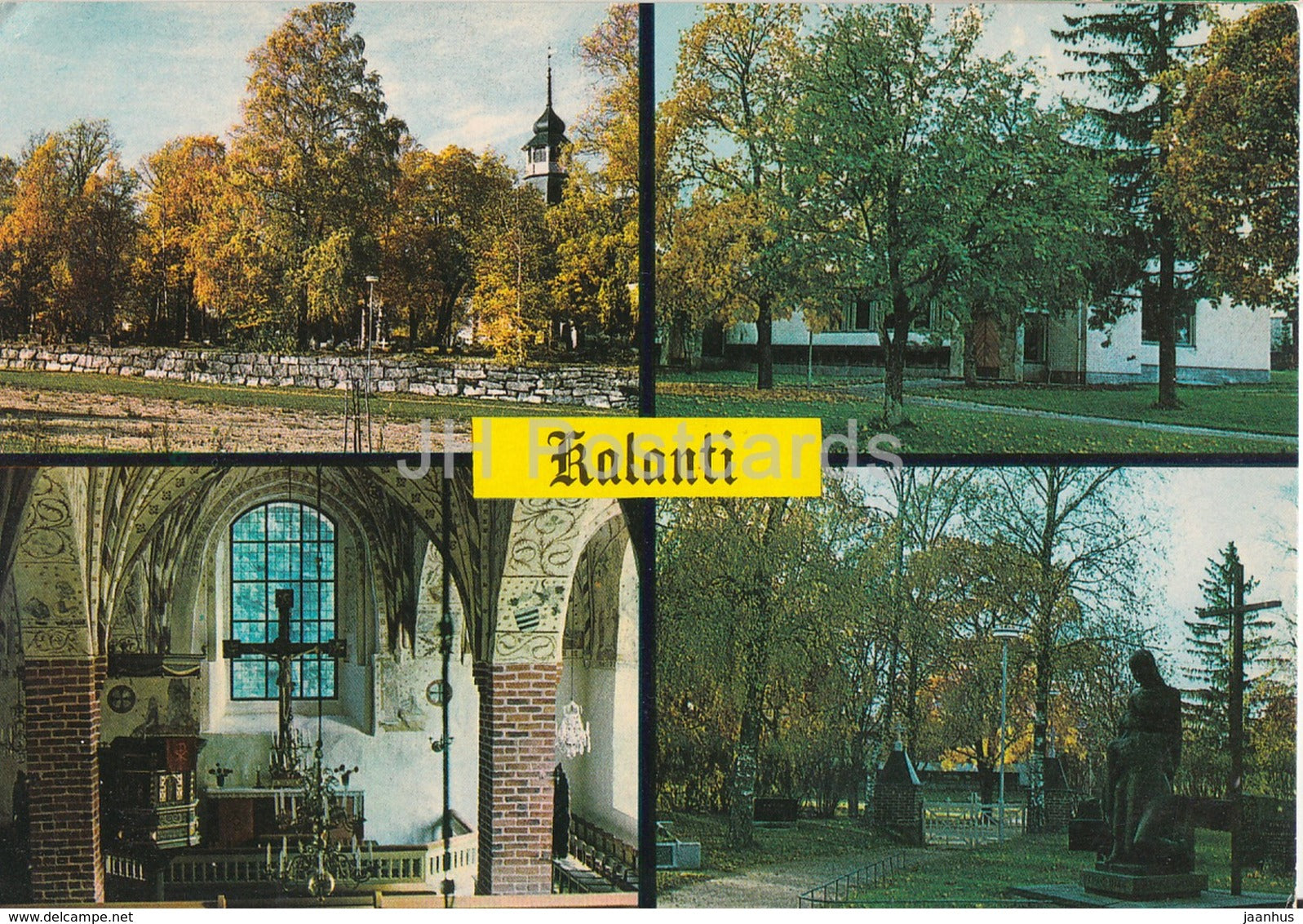 Kalanti - church - interior - altar - parish - hero statue - Finland - unused - JH Postcards