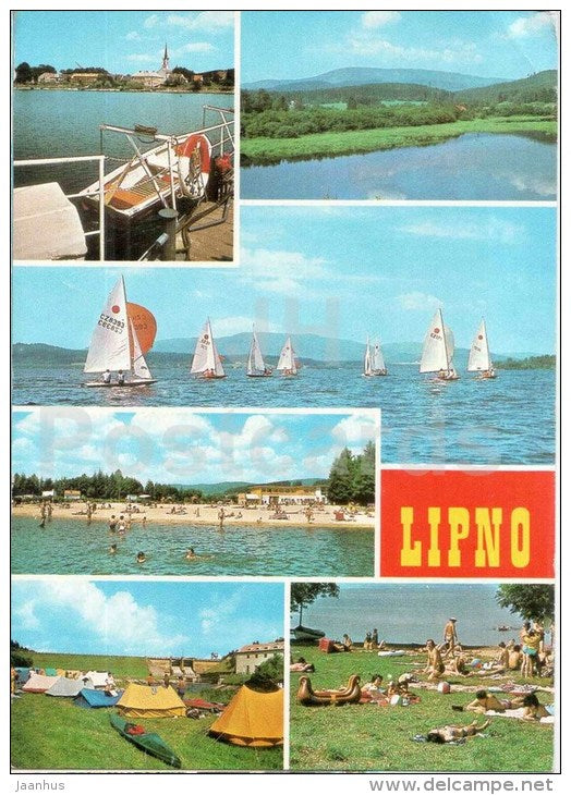 Lipno - Frymburk - Vltava - Nove Pece - sailing boats - beach - camping area - Czechoslovakia - Czech - used - JH Postcards