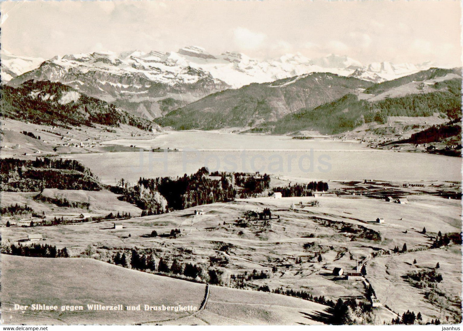 Der Sihlsee gegen Willerzell und Drusbergkette - 24289 - old postcard - 1950 - Switzerland - used - JH Postcards