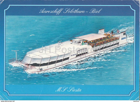 MS Siesta - Aareschiff Solothurn - Biel - ship - special seal - 1990 - Switzerland - used - JH Postcards