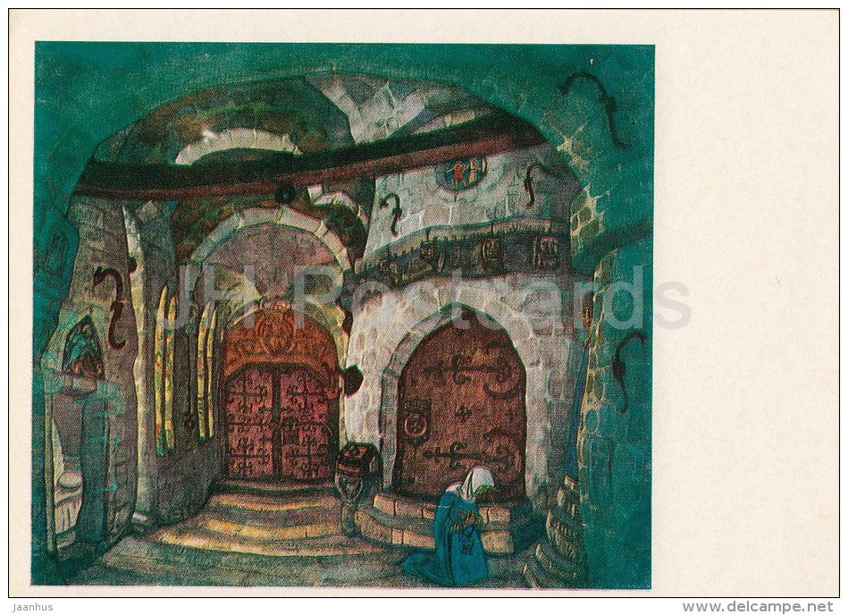 painting by N. Roerich - In the Monastery . Sketch , 1914 - Russian art - Russia USSR - 1981 - unused - JH Postcards