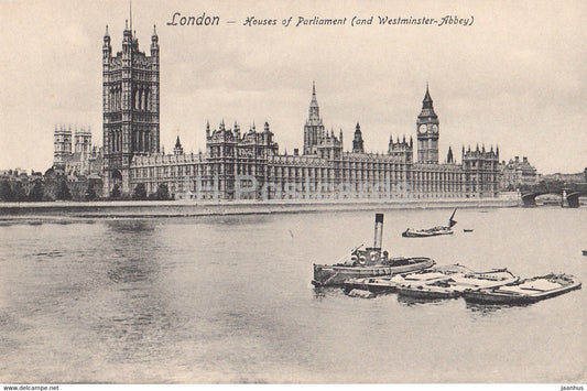 London - Houses of Parliament and Westminster Abbey - boat - Rommler - old postcard - England - United Kingdom - unused - JH Postcards