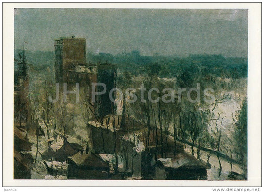 painting by A. Morozov - March Month . Verkhnyaya Maslovka , 1933 - Russian art - Russia USSR - 1988 - unused - JH Postcards