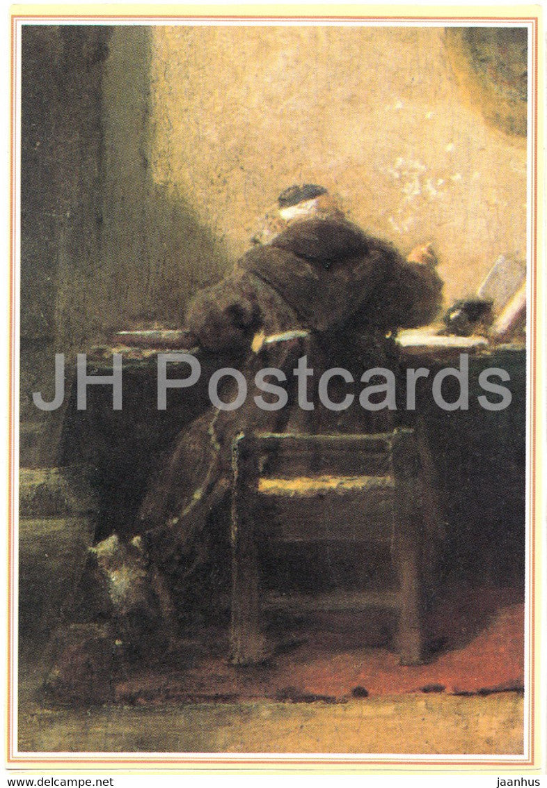 painting by Carl Spitzweg - Monch am Schreibtisch - German art - Germany - unused - JH Postcards