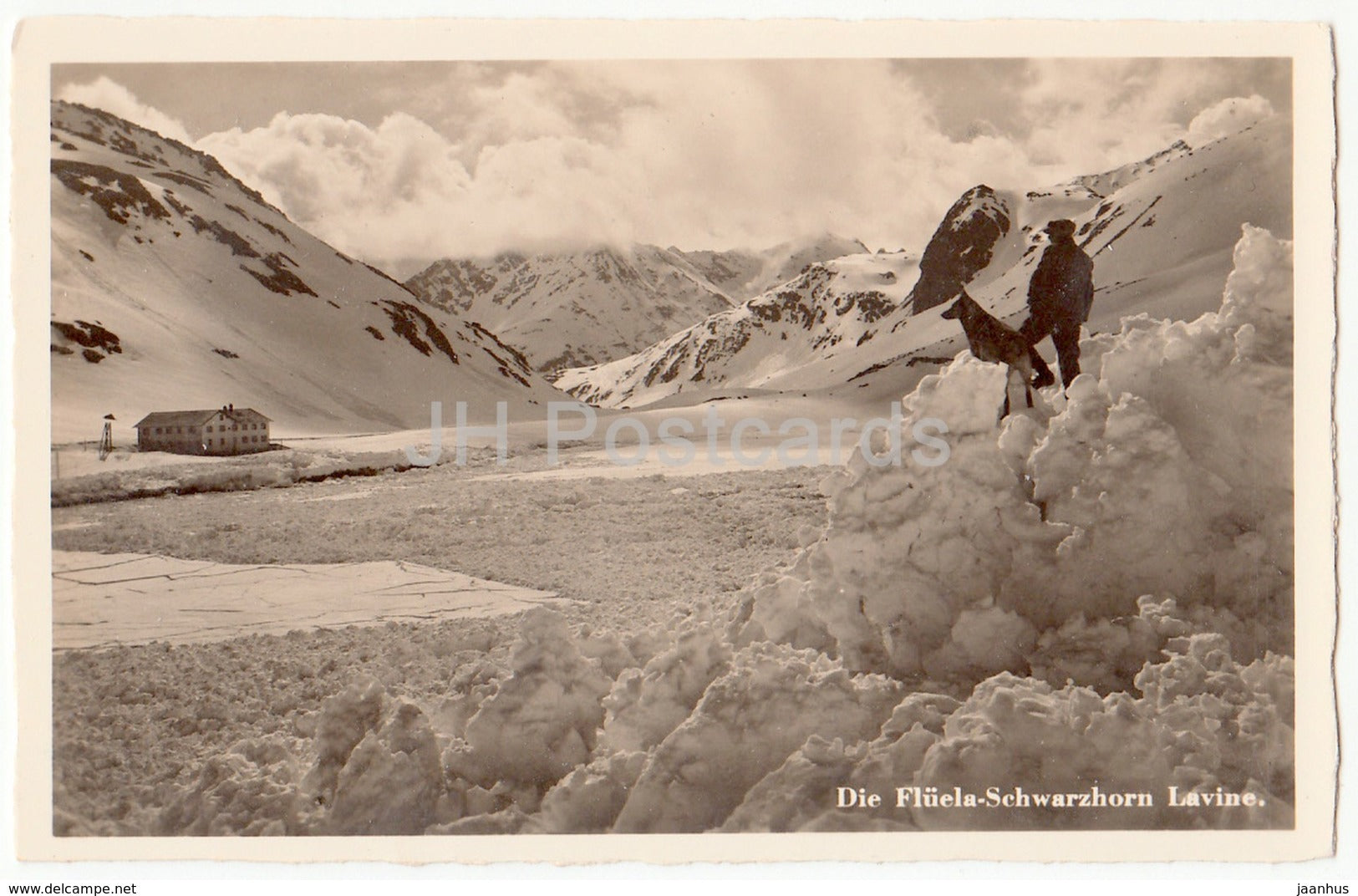 Die Fluela-Schwarzhorn Lavine - Die Schwarzhornlavine mit Fluela Hospiz 2388 m - Switzerland - old postcard - used - JH Postcards