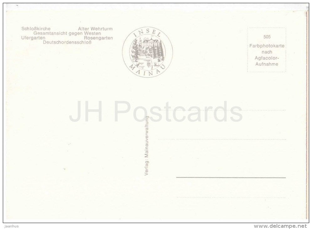 Insel Mainau Bodensee - Schlosskirche - Alter Wehrturm - Ufergarten - Rosengarten - Germany - ungelaufen - JH Postcards