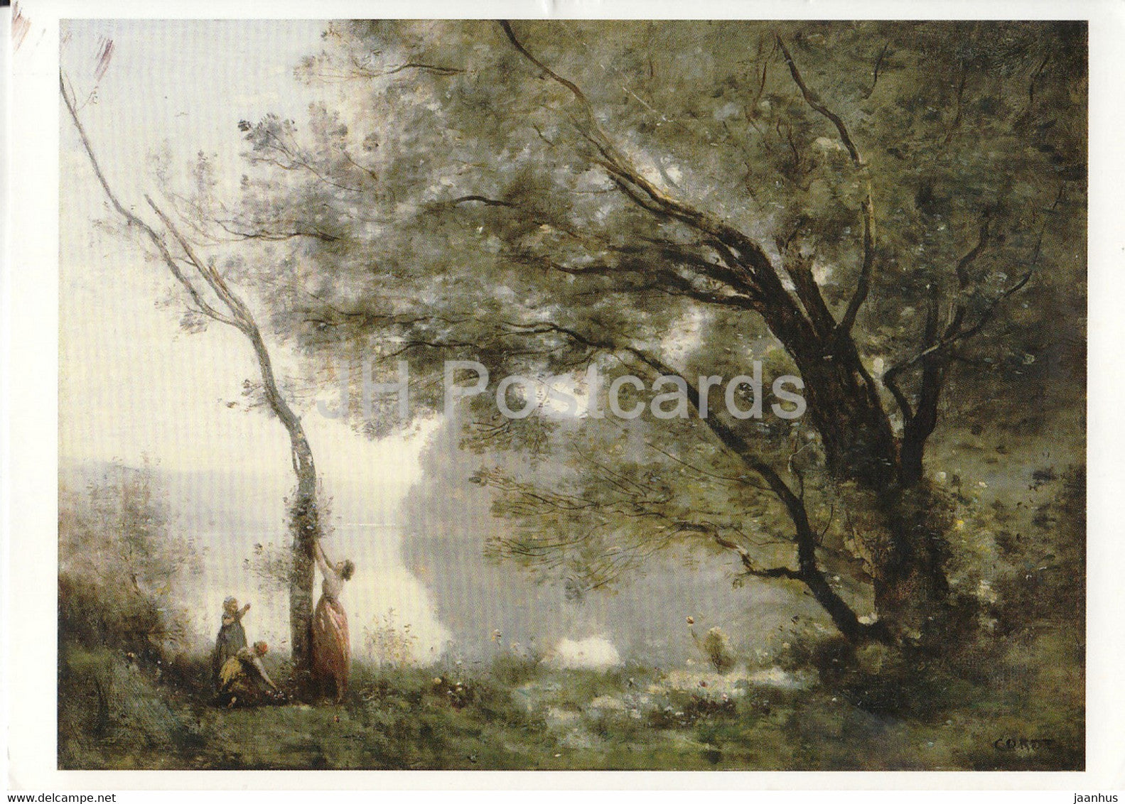 painting by Jean Baptiste Camille Corot - Erinnerung an Mortefontaine - French art - Germany - used - JH Postcards