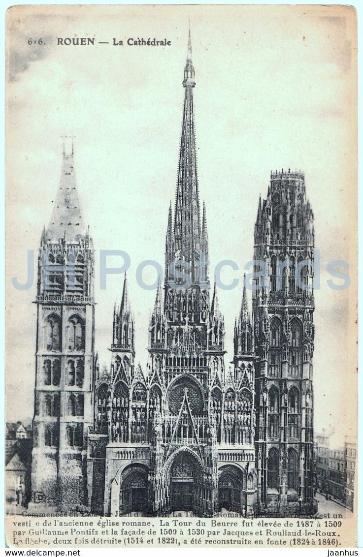 Rouen - La Cathedrale - 616 - Société de Secours aux Blessés Militaires - old postcard - 1917 - France - used - JH Postcards