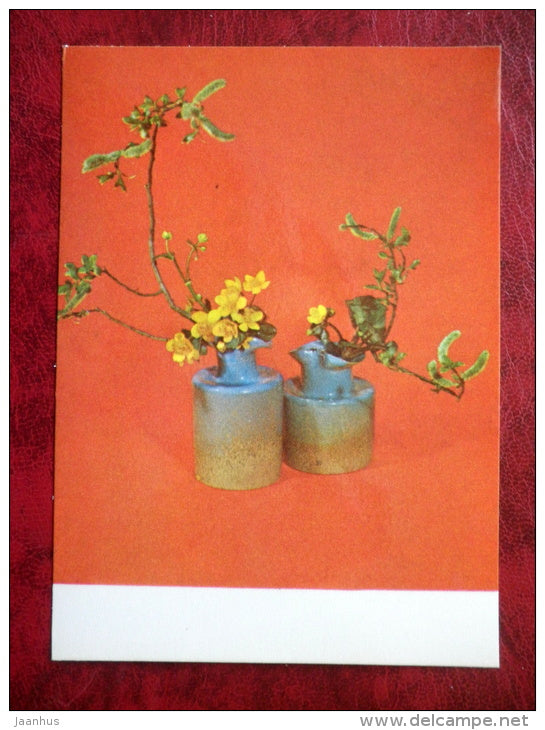 flower composition, ikebana - Wantonness - willow - 1980 - Estonia USSR - unused - JH Postcards