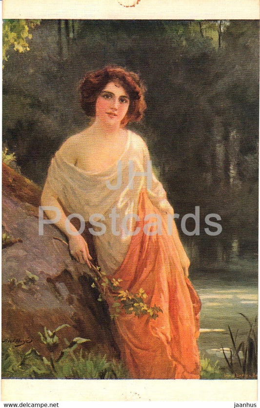 painting by Abel - Dominique Boye - The Shady river - French art - 1310 - old postcard - 1919 - France - used - JH Postcards