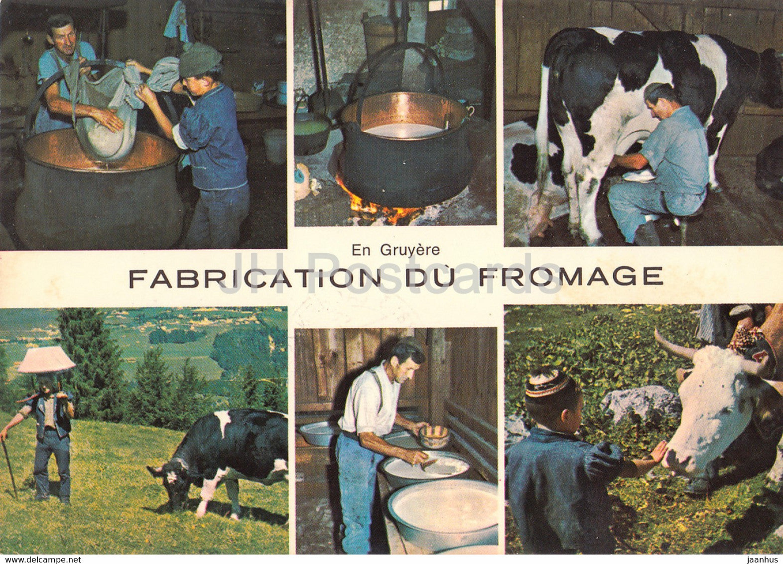 En Gruyere Fabrication du Fromage - cow - cheese making - dairy - 9927 - 1972 - Switzerland - used - JH Postcards