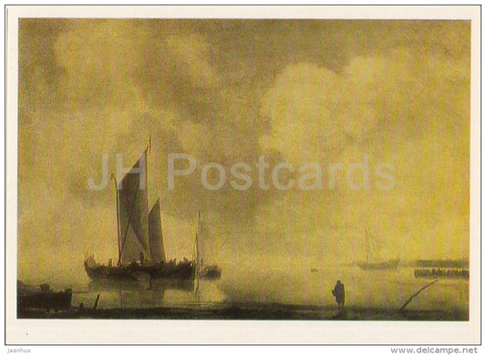 painting by Jan van de Capelle - Calm on the Sea - sailing boat - Dutch art - Russia USSR - 1984 - unused - JH Postcards