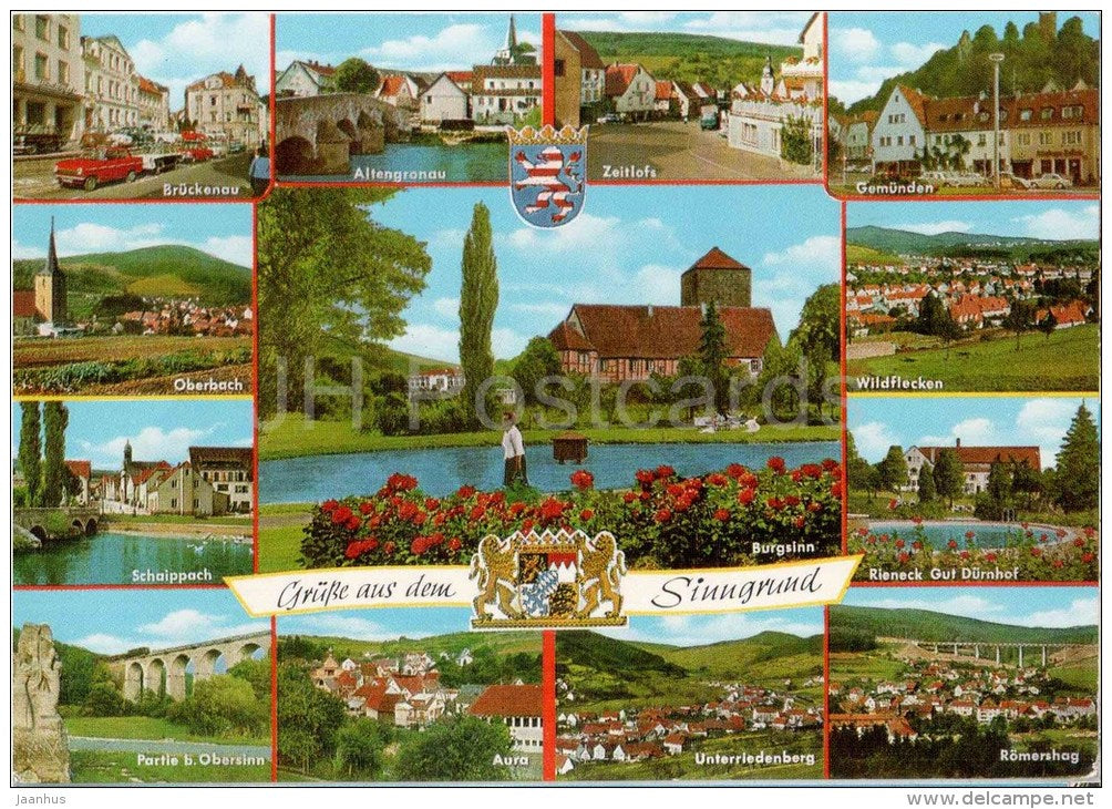 Grüsse aus dem Sinngrund - Brückenau - Oberbach - Schaippach - Altengronau - Zeitlofs - Germany - 1978 gelaufen - JH Postcards