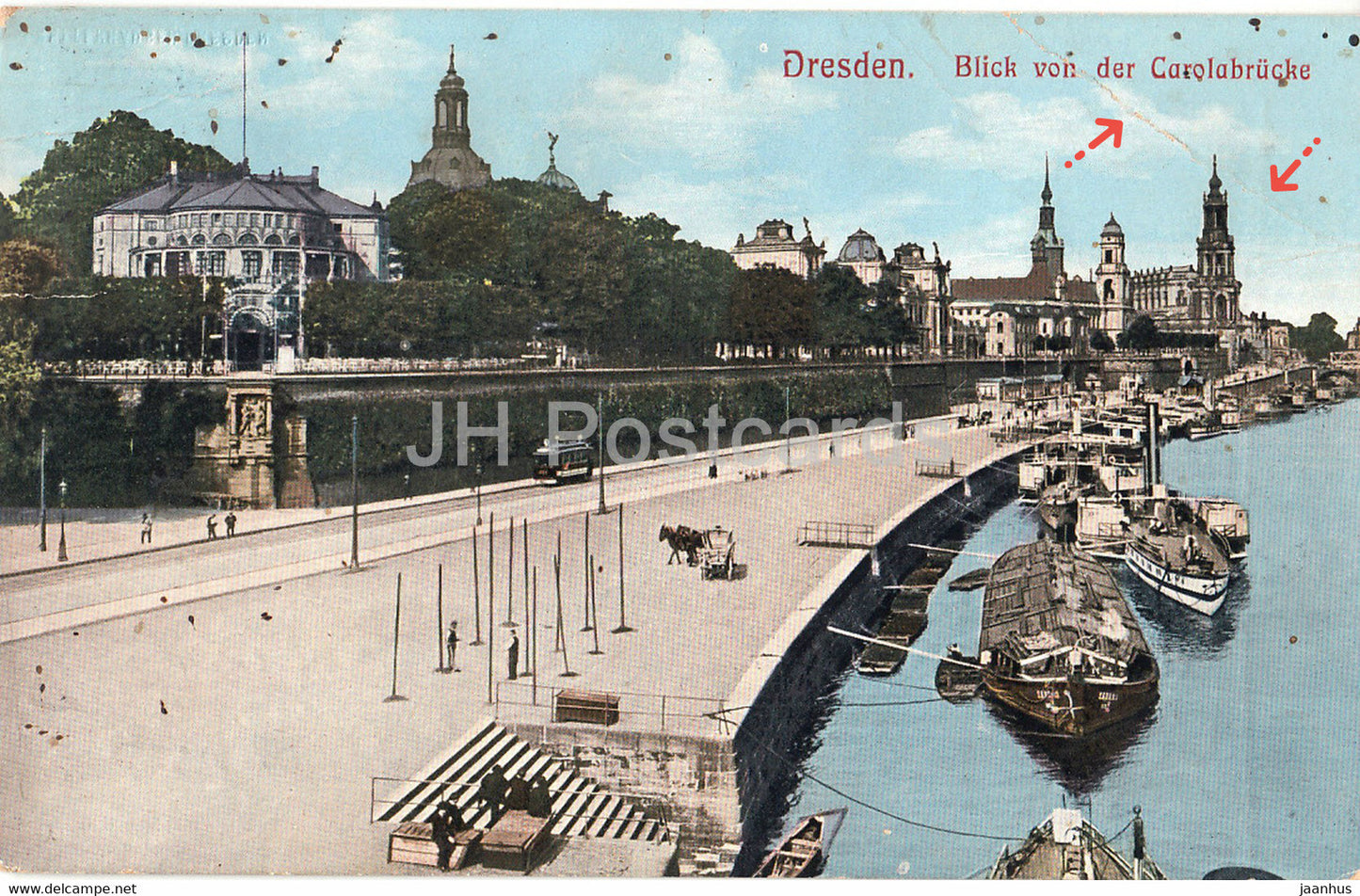 Dresden - Blick von der Carolabrucke - steamer - ship - 6015 - old postcard - 1913 - Germany - used - JH Postcards