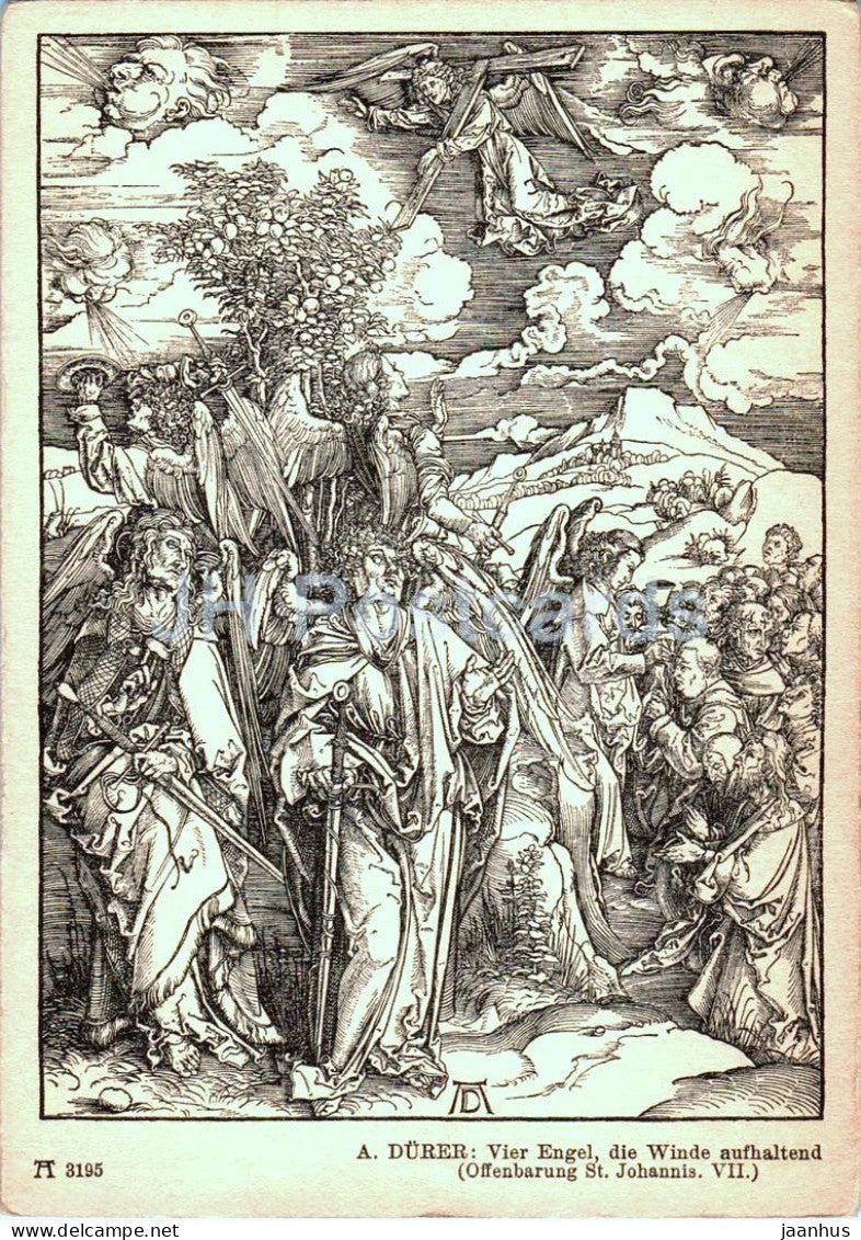 Engraving by Albrecht DÃ¼rer - Vier Engel die Winde aufhaltend - 3195 - German art - old postcard - Germany - unused - JH Postcards