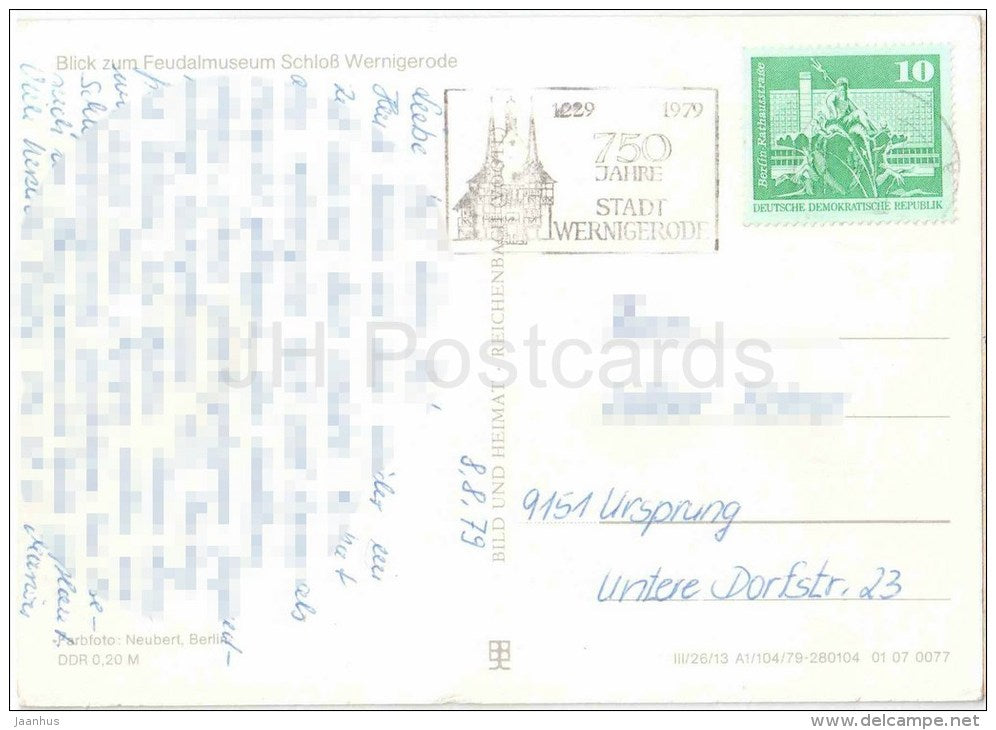 Blick zum Feudalmuseum Schloss Wernigerode - Germany - 1979 gelaufen - JH Postcards