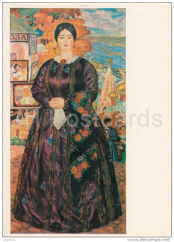 painting by B. Kustodiev - Merchant's wife , 1914-15 - Russian art - Russia USSR - 1981 - unused - JH Postcards