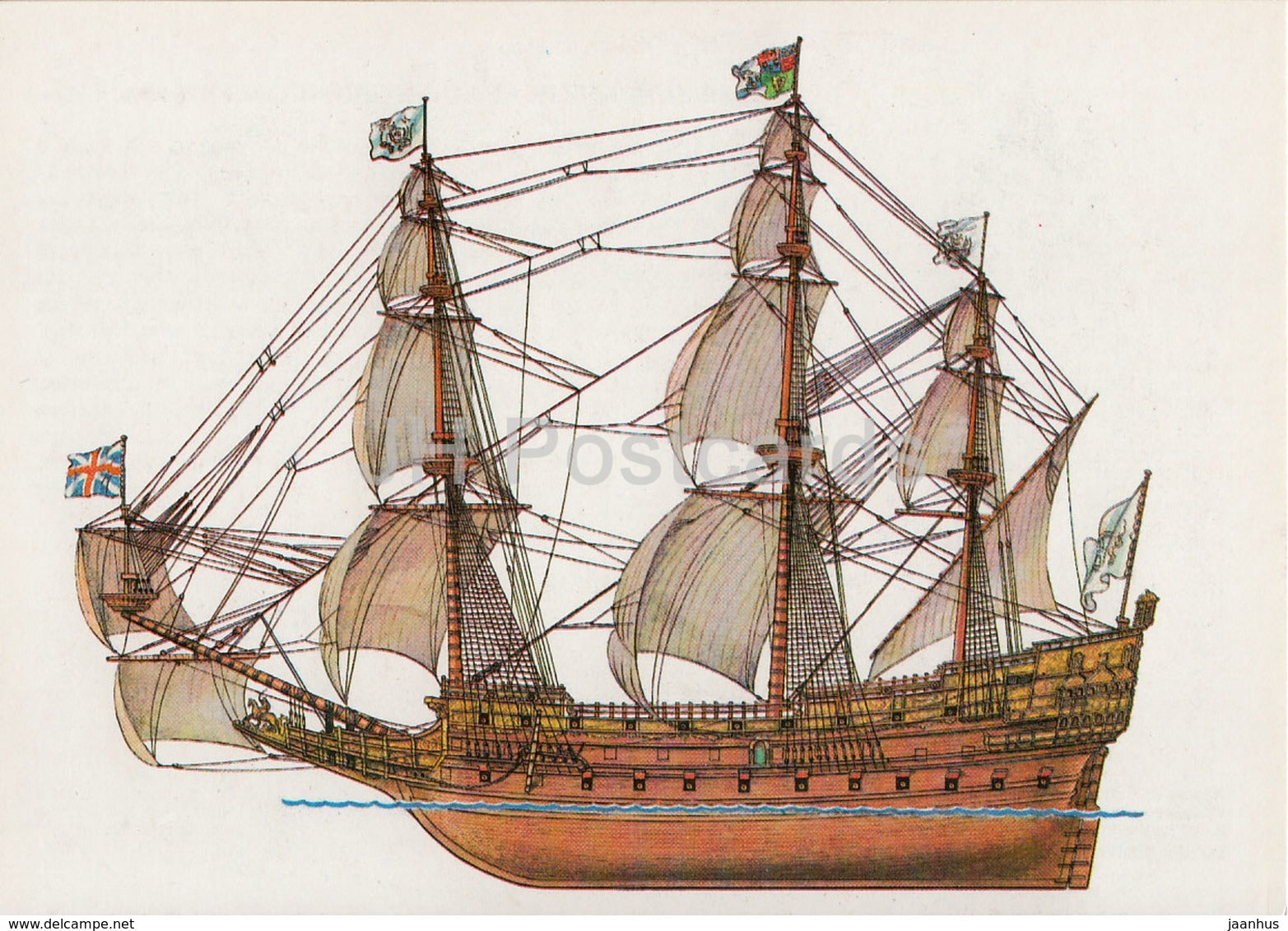 British Sovereign of the Seas - warship - sailing ship - illustration - 1989 - Russia USSR - unused - JH Postcards