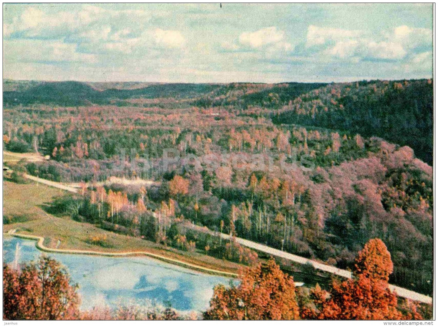 view of the Gauja river Primeval Hollow from the Krimulda Landscape Tower - Sigulda views - 1963 - Latvia USSR - unused - JH Postcards