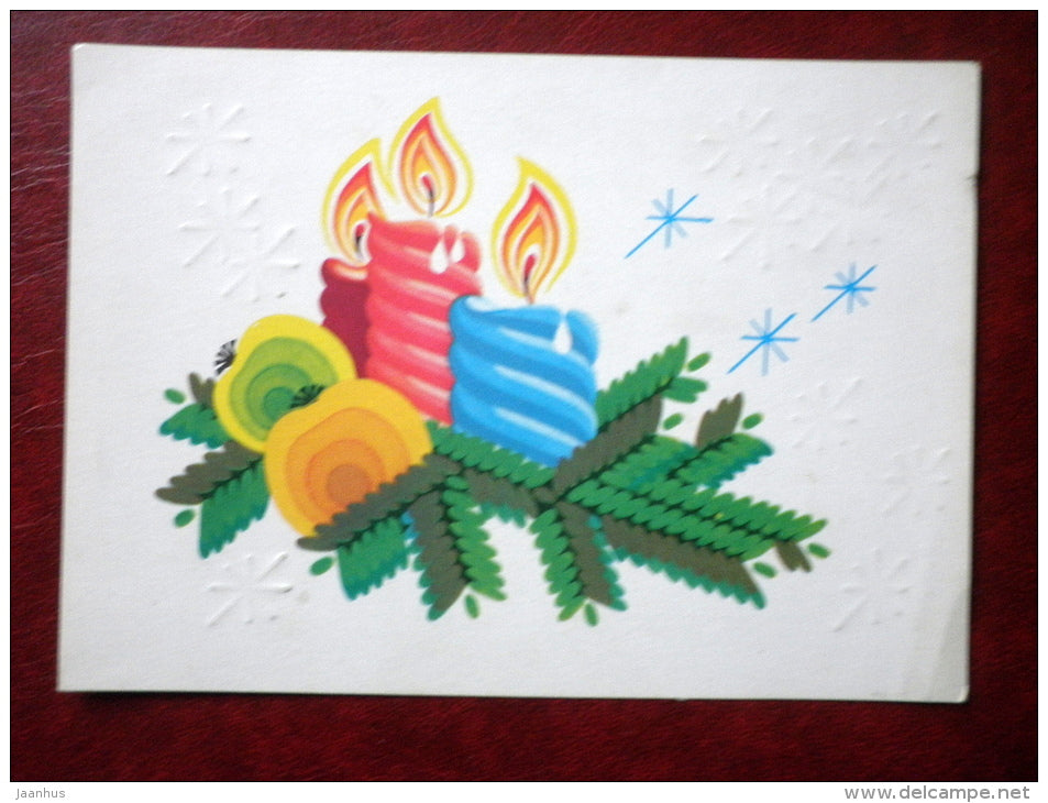 New Year Greeting card - by I. Lapins - candles - decorations - 1982 - Latvia USSR - used - JH Postcards