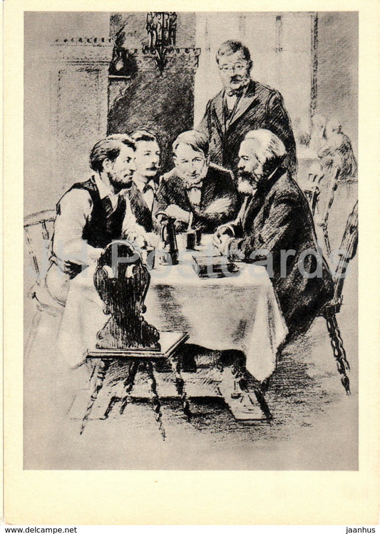 illustration by N. Zhukov - Karl Marx talking with Workers - 1967 - Russia USSR - unused - JH Postcards