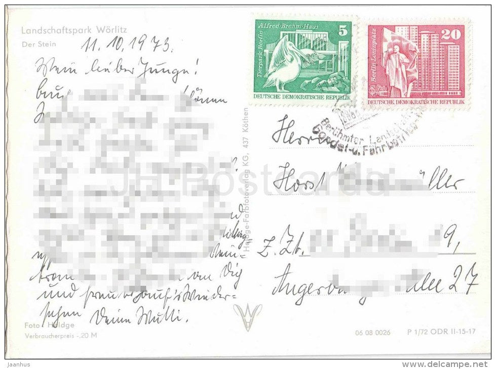 Landschaftspark Wörlitz - Der Stein - Germany - 1973 gelaufen - JH Postcards