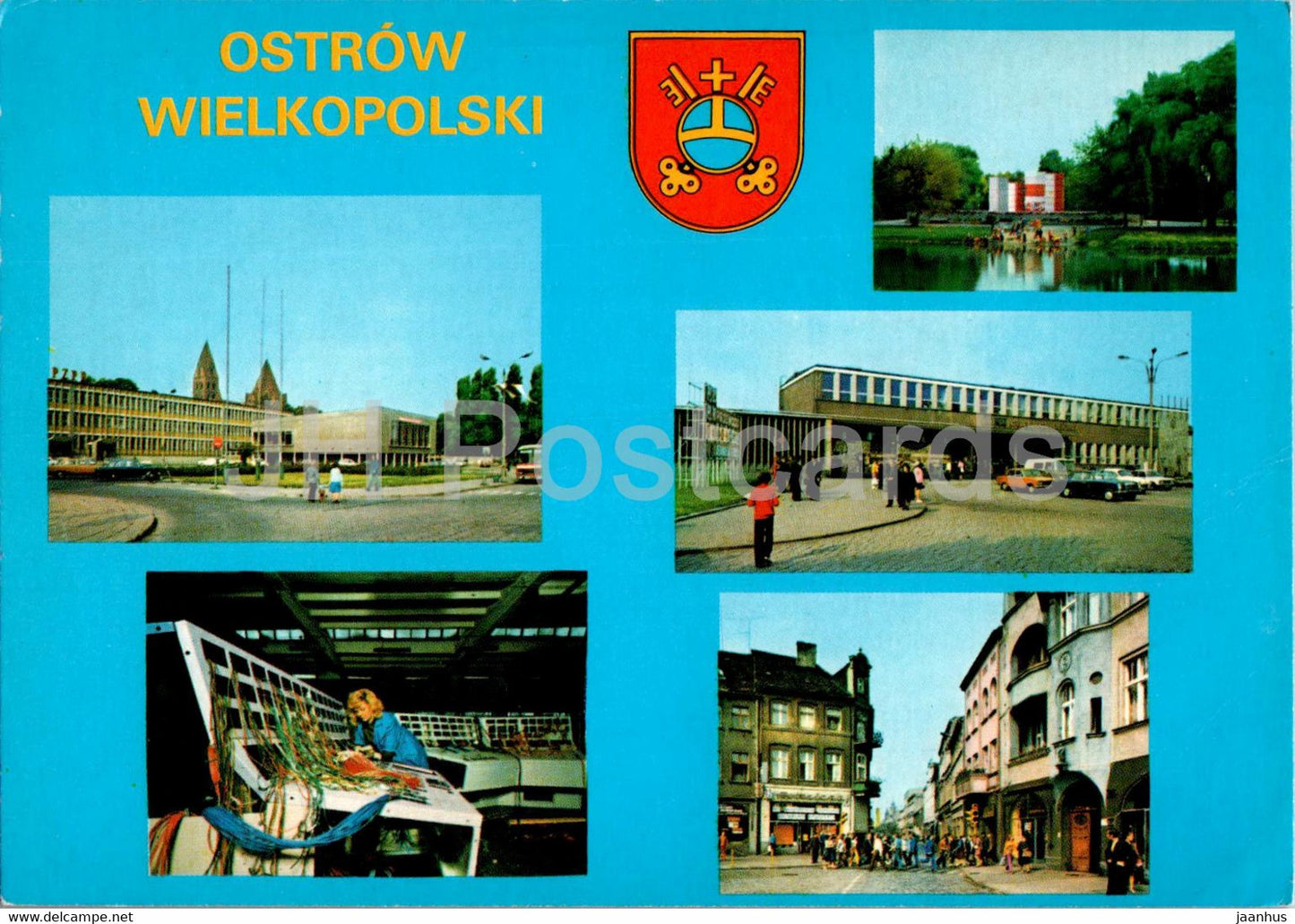 Ostrow Wielkopolski - Park X lecia PRL - Dworzec kolejowy - fragment rynku - railway station multiview - Poland - unused - JH Postcards