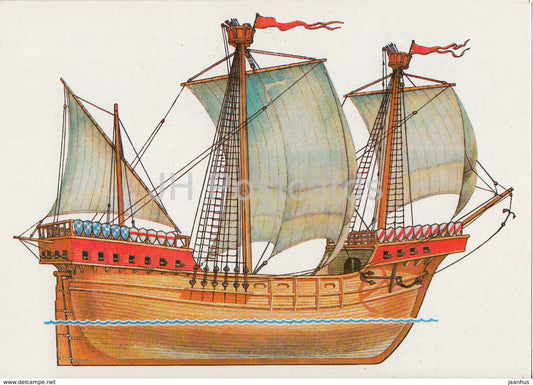 Hansa Cog - sailing ship - illustration - 1989 - Russia USSR - unused - JH Postcards