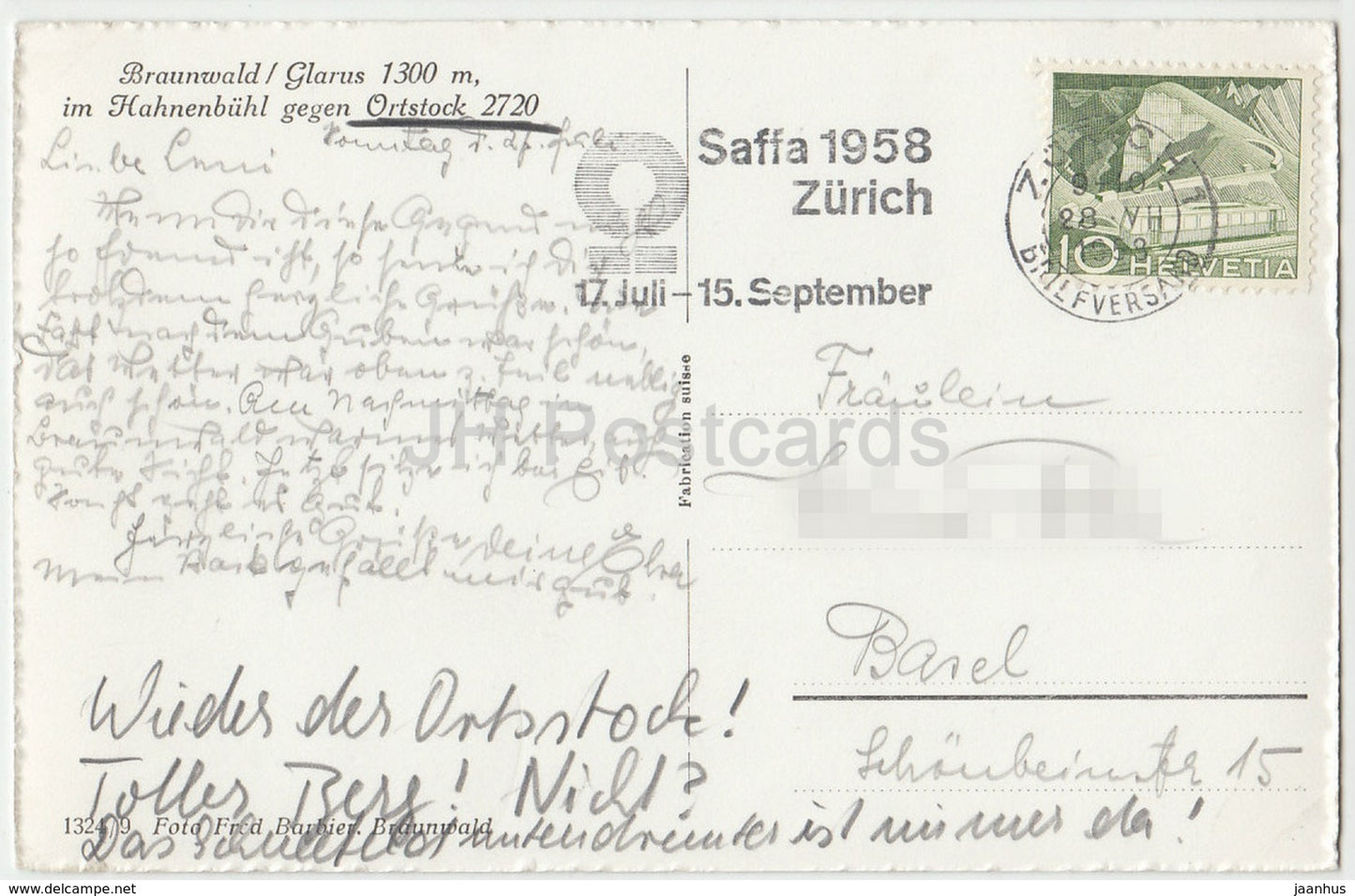 Braunwald - Glarus 1300 m im Hahnenbuhl gegen Ortstock 2720 - Switzerland - 1958 - used