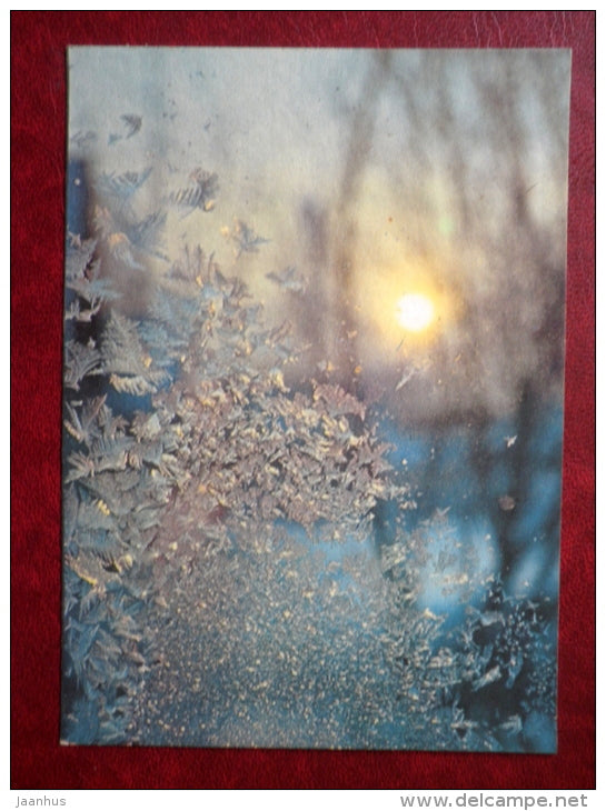 New Year Greeting card -icy window - 1989 - Estonia USSR - used - JH Postcards