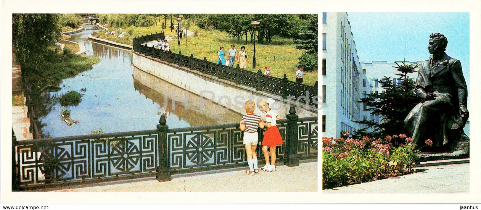 Simferopol - Salgir river embankment - monument to Russian writer Pushkin - Crimea - Ukraine USSR - unused - JH Postcards